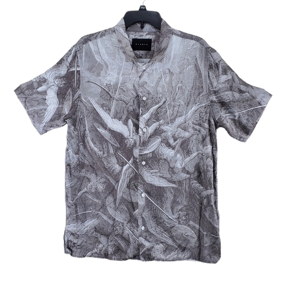 Stampd Angels Vacation Shirt Mens L Button Down Angel Print Flowy Comfy SS - Picture 1 of 13